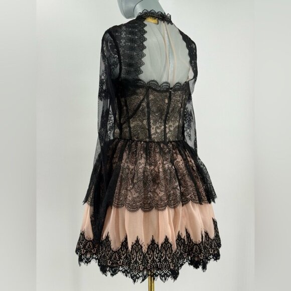 🆕 BRONX & BANCO 🧿 NWOT Daphne Illusion Lace Long Sleeve Mini Dress, Sz S US 4 - Picture 8 of 15